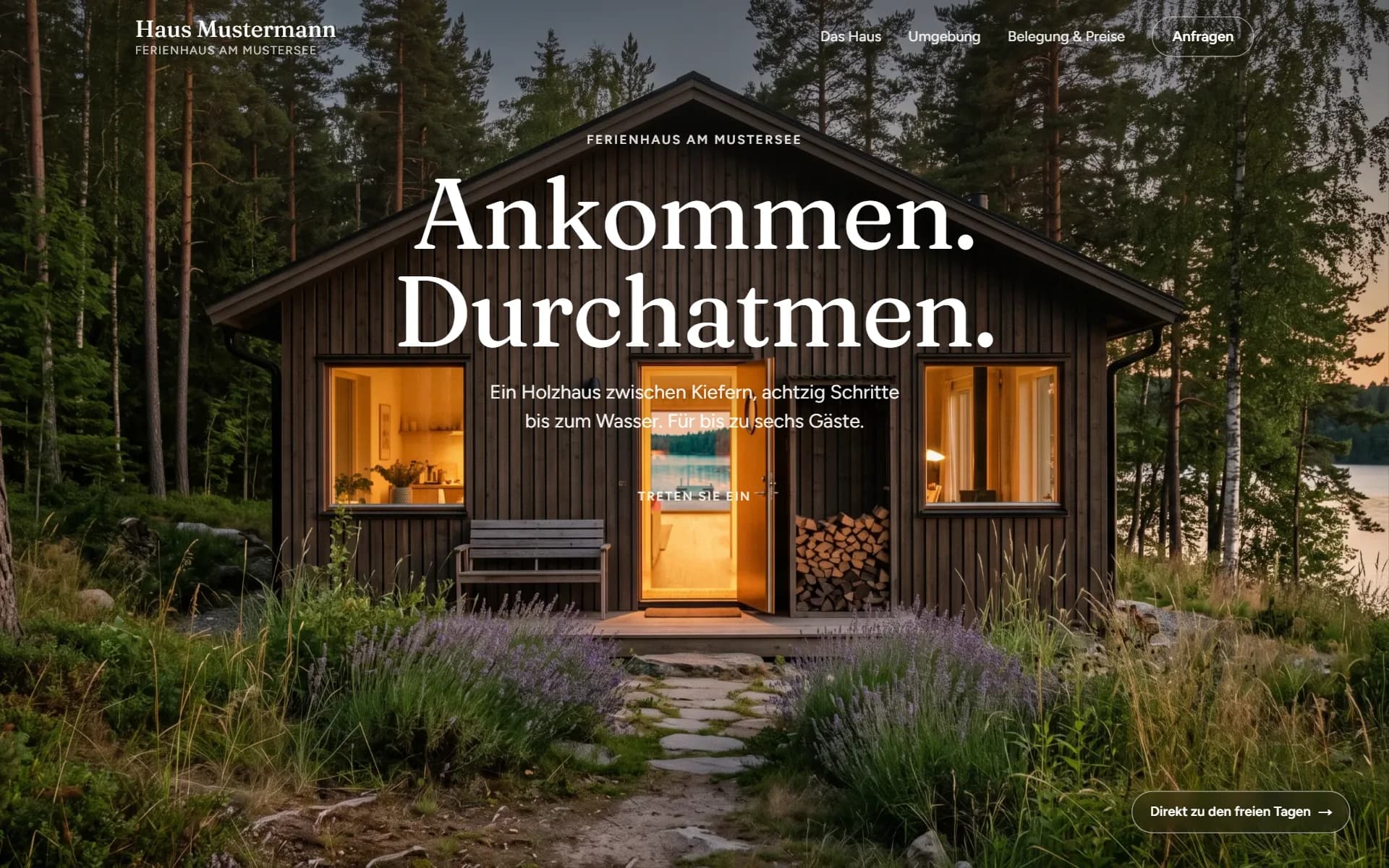 Startseite des Musters Ferienhaus Mustermann am Mustersee